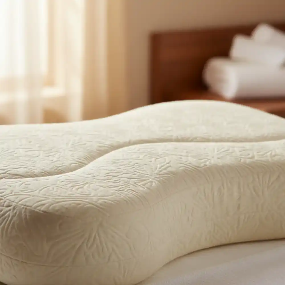 Detailed texture of an orthopedic pillow supporting the cervical spine