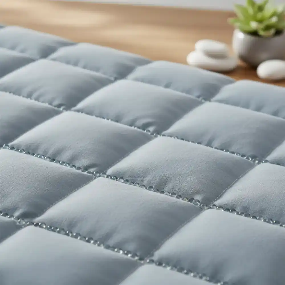 Close up of weighted blanket stitching