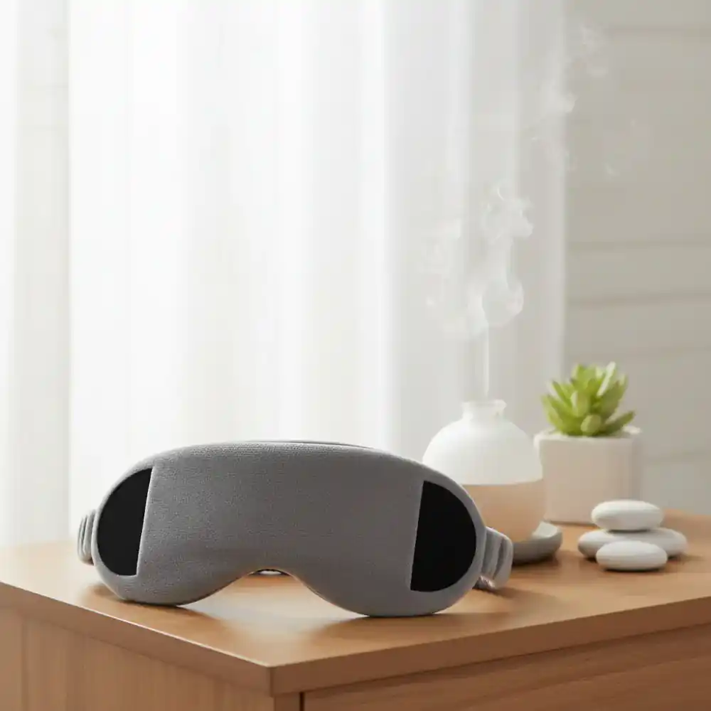 Bluetooth sleep mask resting on a nightstand